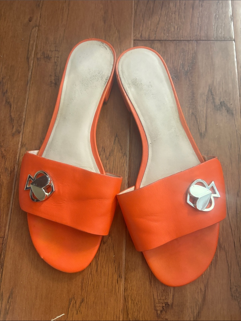 kate spade Orange Leather Slide Mules with Silver Logo